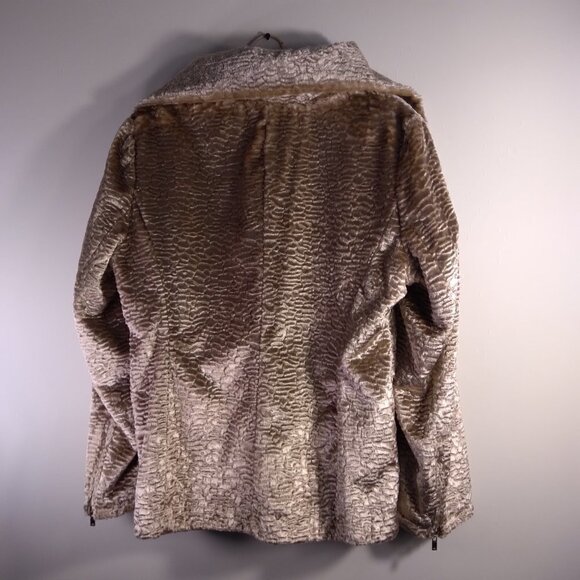 Vintage Glam Golden Champagne Faux Fur Persian Lamb Reversible Rain Jacket SzPS - Picture 5 of 13